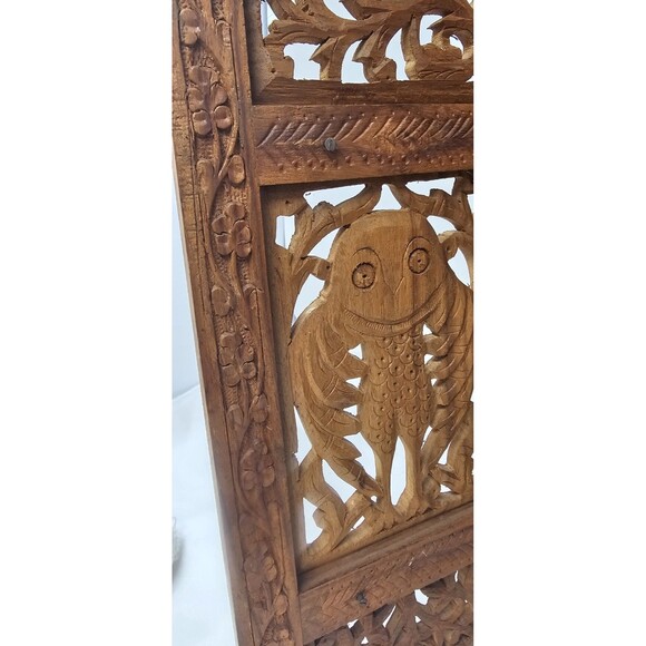 Vintage 16” Hand Carved Wood Folding Corner Display Shelf 2 Tier Owl India - Picture 12 of 16